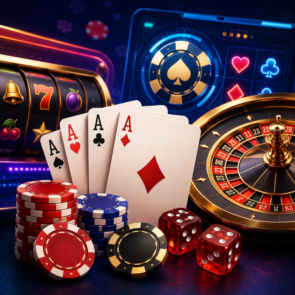 Casino games on Wolf777 with cards and chips
